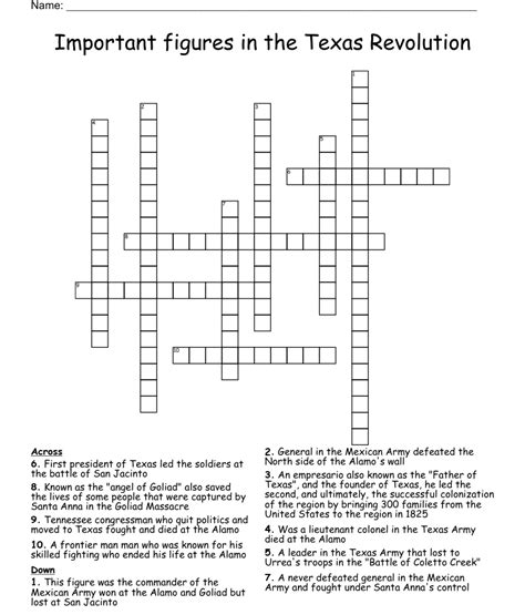 texas revolution figure crossword|texas revolution crossword.